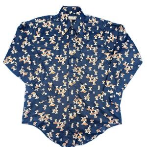 Vintage 70s TG&Y Supreme Mushroom Print Disco Shirt L 16.5 Polyester Hippie Boho